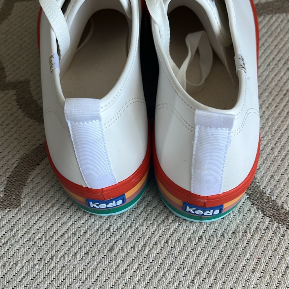 Keds White Platform Sneakers with Rainbow Stripe Sole - Picture 4 of 10